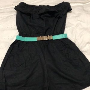 Black strapless romper with bow belt